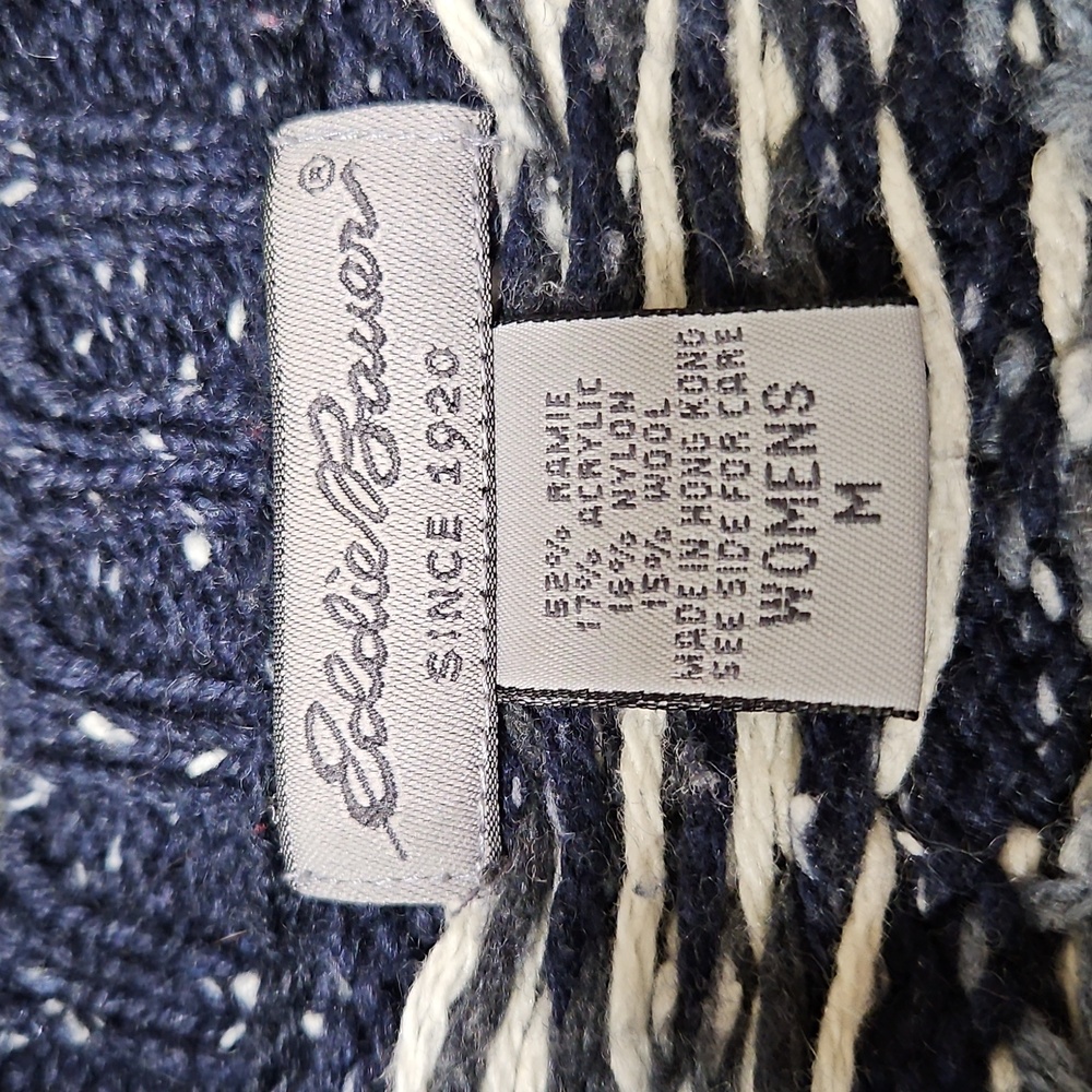 Eddie Bauer Womens Blue Knit Vintage Zip Up Sweater Size M Snowflake Winter - Picture 5 of 9